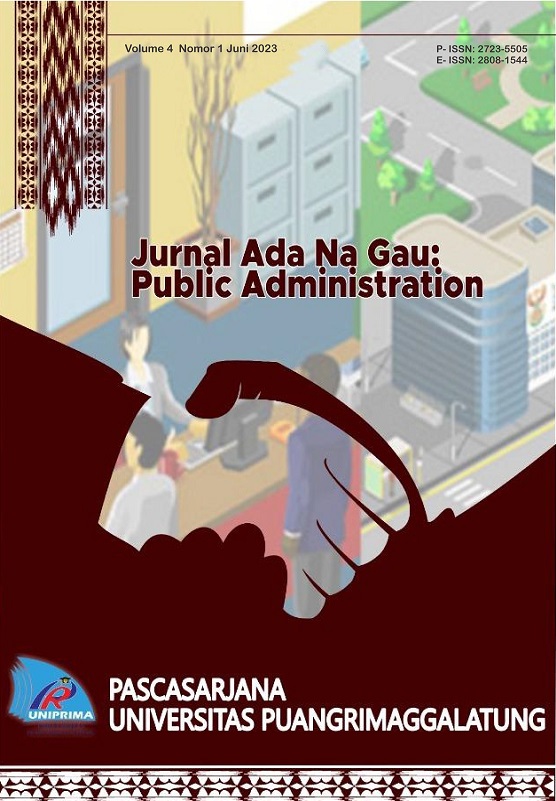 					View Vol. 4 No. 1 (2023): JURNAL ADA NA GAU: PUBLIC ADMINISTRATION VOLUME 4 NO. 1 JUNI 2023
				